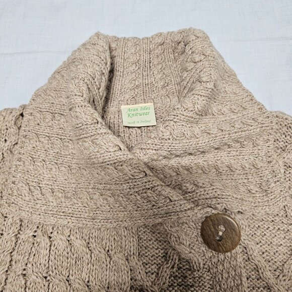 Aran Isles Women Chunky One Button Cardigan Sweater Size M Beige Long Sleeve - Picture 12 of 13